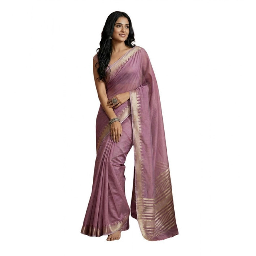 Seduva Women's Cotton Printed Saree With Unstitched Blouse 5.5Mtr (Purple)