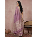 Seduva Women's Cotton Printed Saree With Unstitched Blouse 5.5Mtr (Purple)