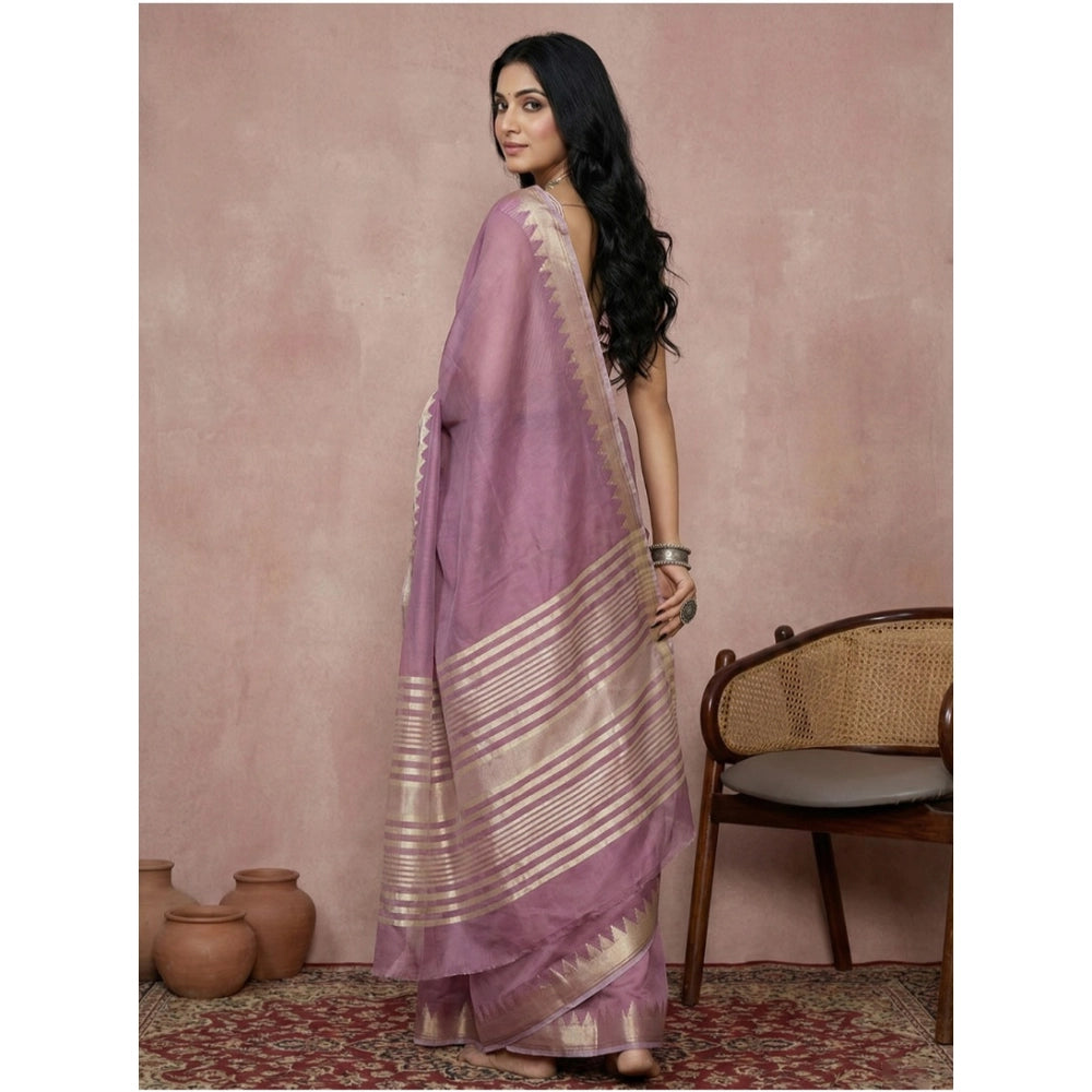 Seduva Women's Cotton Printed Saree With Unstitched Blouse 5.5Mtr (Purple)