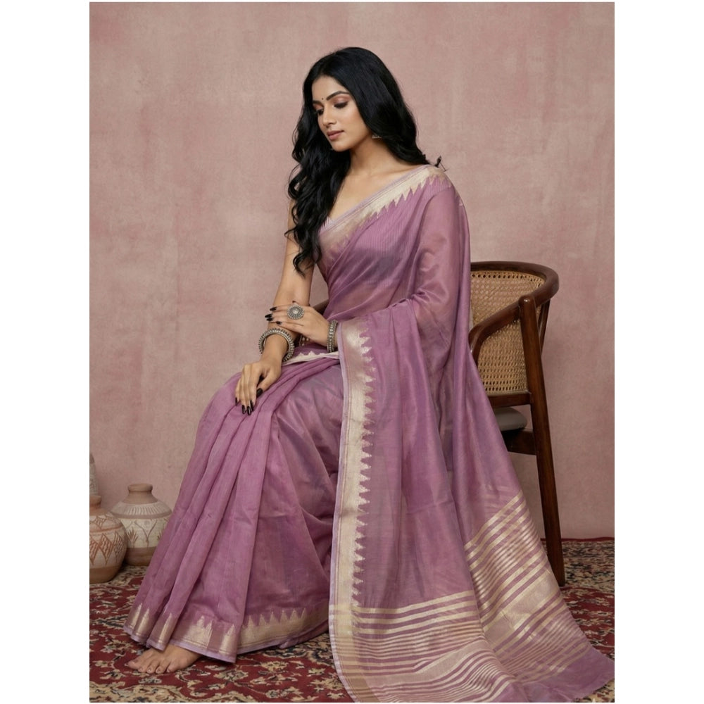Seduva Women's Cotton Printed Saree With Unstitched Blouse 5.5Mtr (Purple)