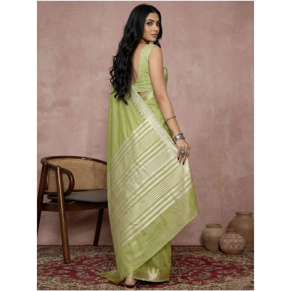 Seduva Women's Cotton Printed Saree With Unstitched Blouse 5.5Mtr (Light Green)