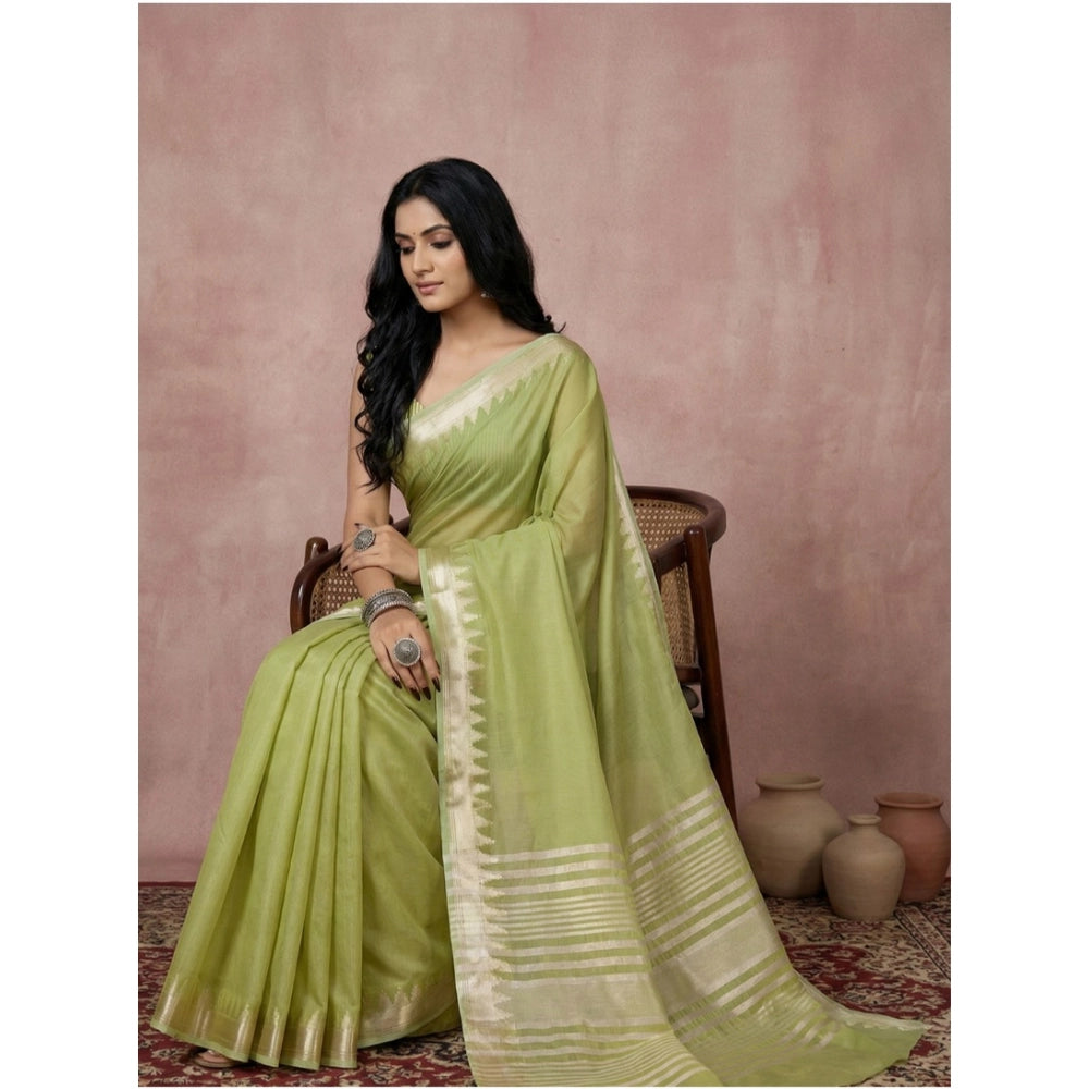 Seduva Women's Cotton Printed Saree With Unstitched Blouse 5.5Mtr (Light Green)