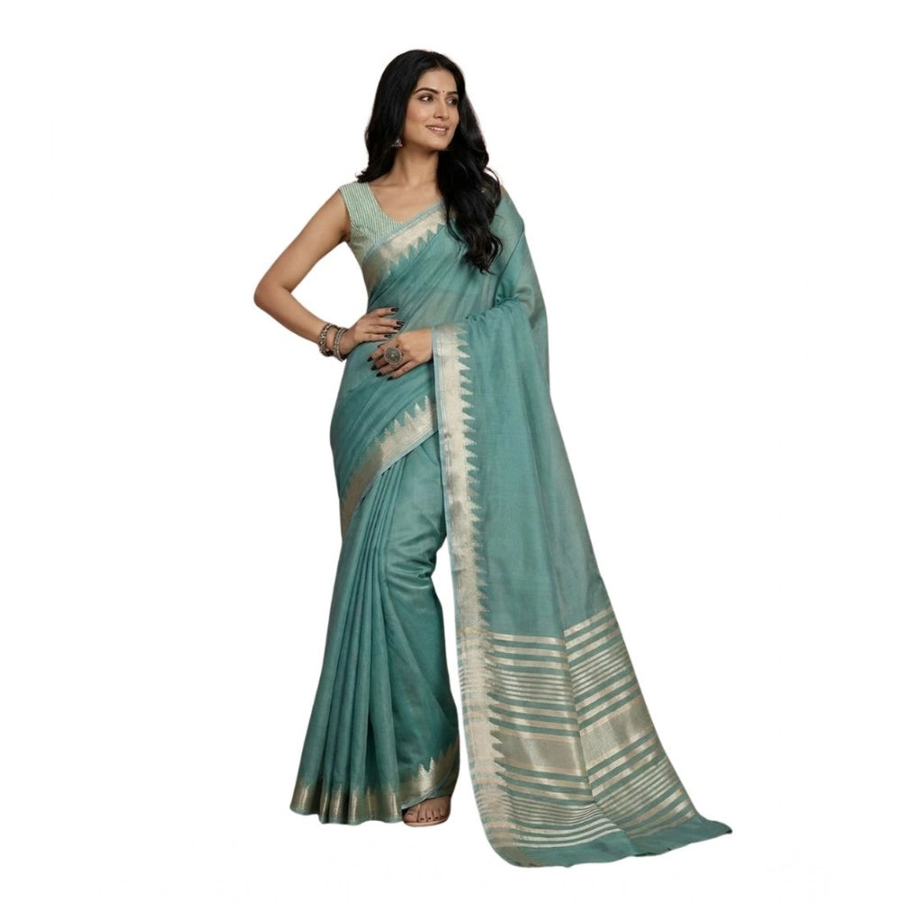 Seduva Women's Cotton Printed Saree With Unstitched Blouse 5.5Mtr (Teal)