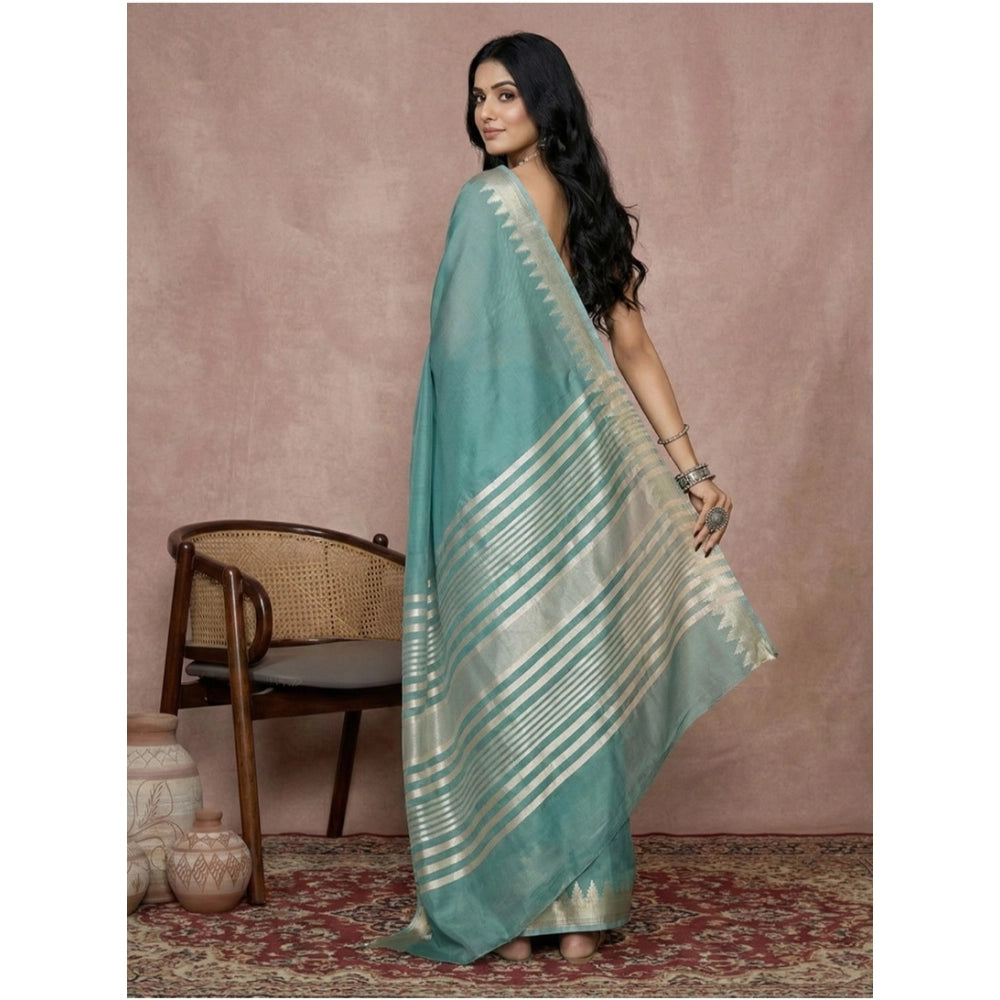 Seduva Women's Cotton Printed Saree With Unstitched Blouse 5.5Mtr (Teal)