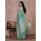 Seduva Women's Cotton Printed Saree With Unstitched Blouse 5.5Mtr (Teal)