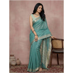 Seduva Women's Cotton Printed Saree With Unstitched Blouse 5.5Mtr (Teal)