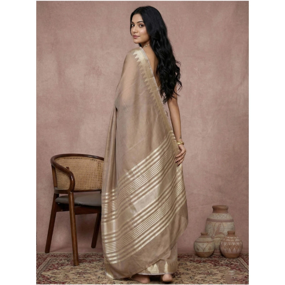 Seduva Women's Cotton Printed Saree With Unstitched Blouse 5.5Mtr (Beige)