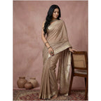 Seduva Women's Cotton Printed Saree With Unstitched Blouse 5.5Mtr (Beige)