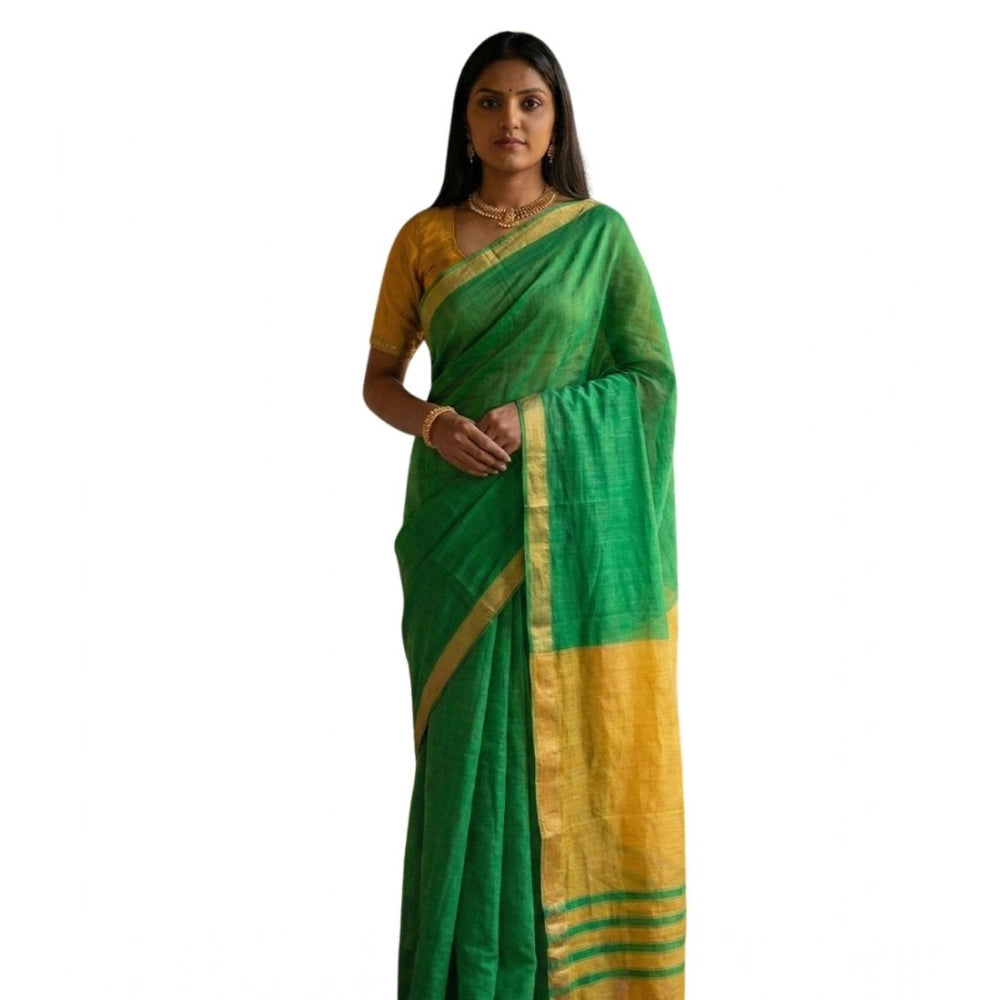 Seduva Women's Cotton Printed Saree With Unstitched Blouse 5.5Mtr (Green)