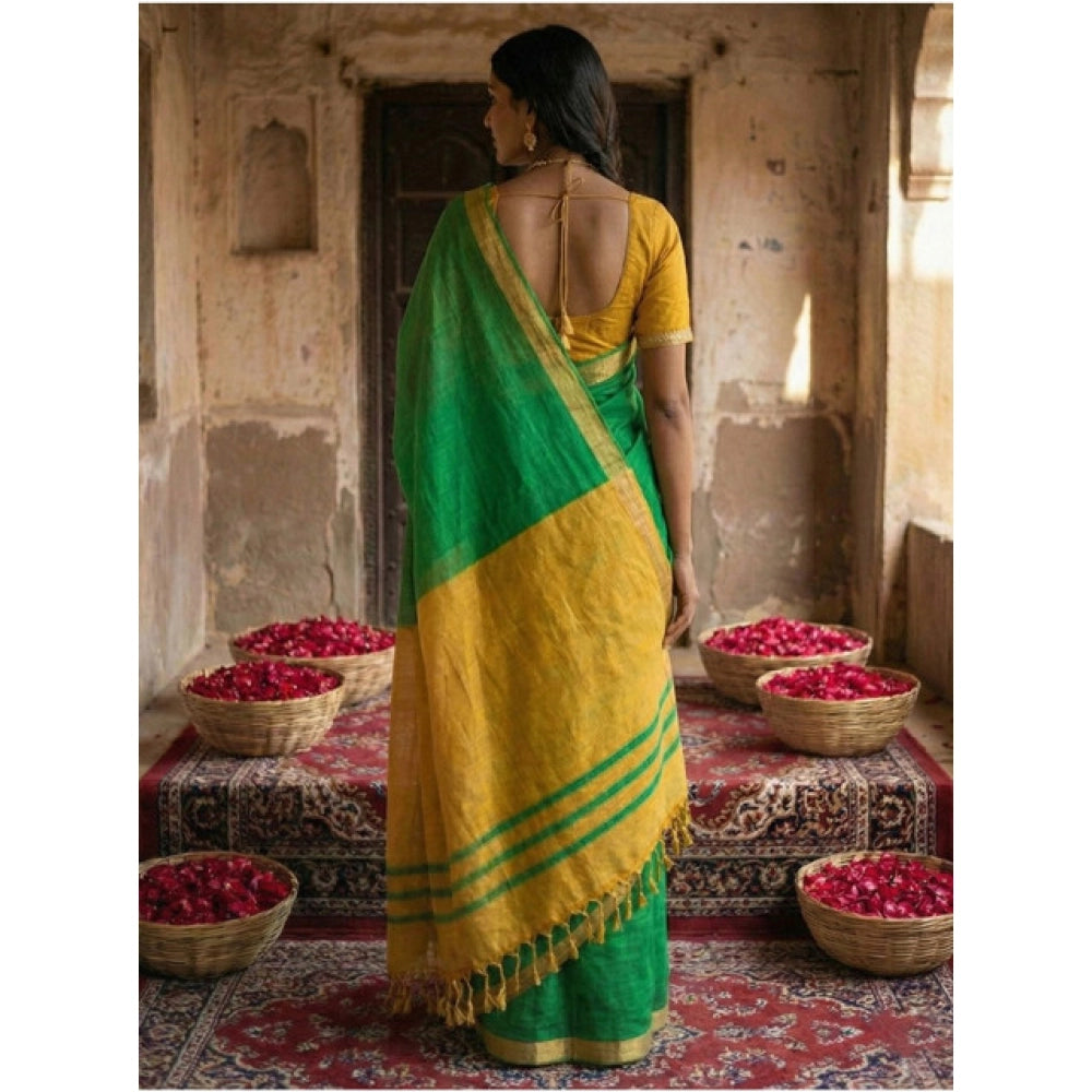 Seduva Women's Cotton Printed Saree With Unstitched Blouse 5.5Mtr (Green)