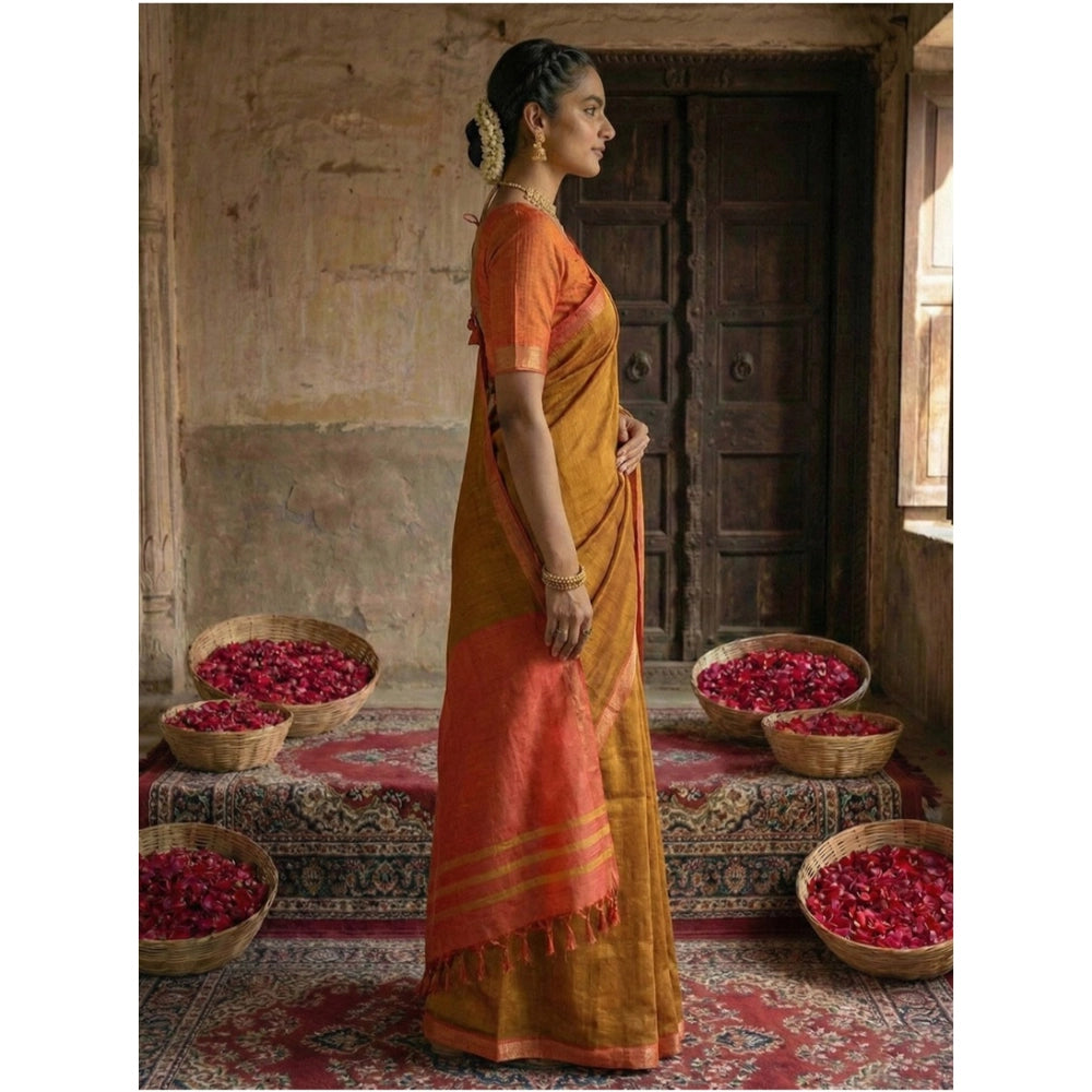 Seduva Women's Cotton Printed Saree With Unstitched Blouse 5.5Mtr (Mustrad)