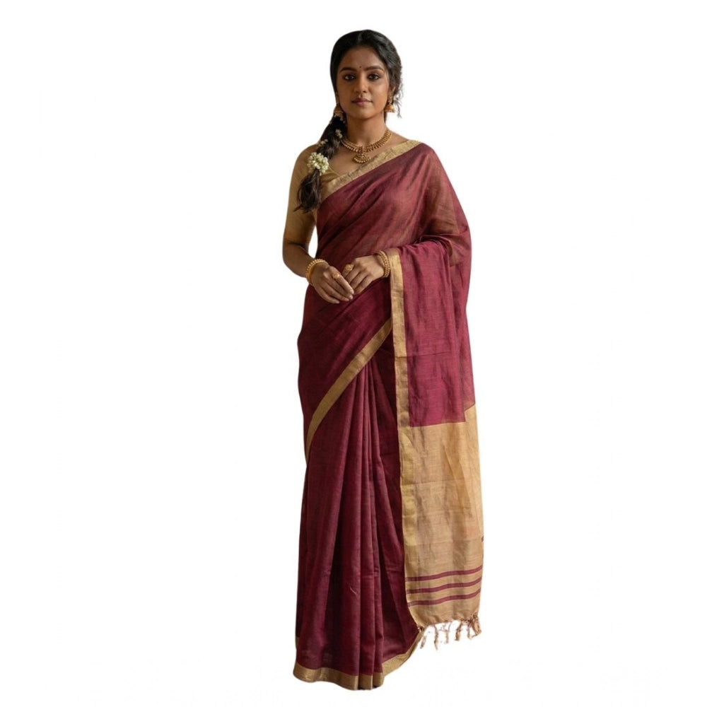Seduva Women's Cotton Printed Saree With Unstitched Blouse 5.5Mtr (Wine)