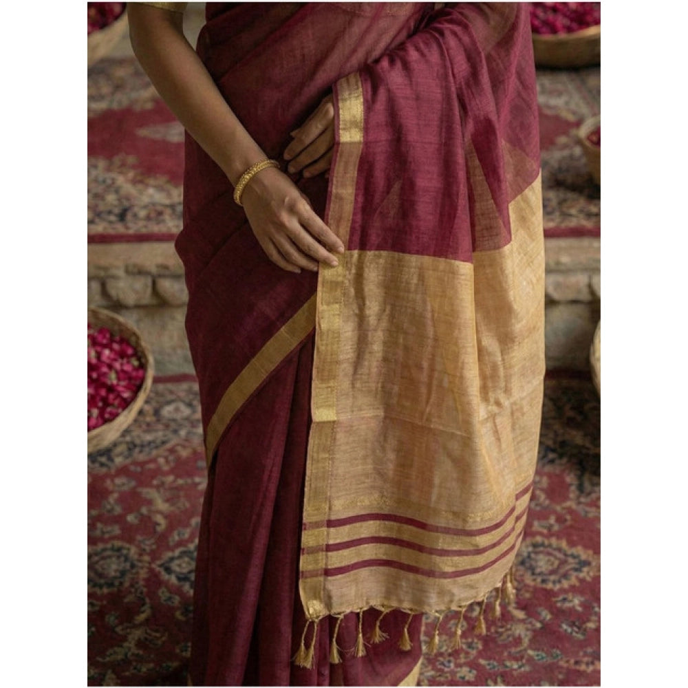 Seduva Women's Cotton Printed Saree With Unstitched Blouse 5.5Mtr (Wine)