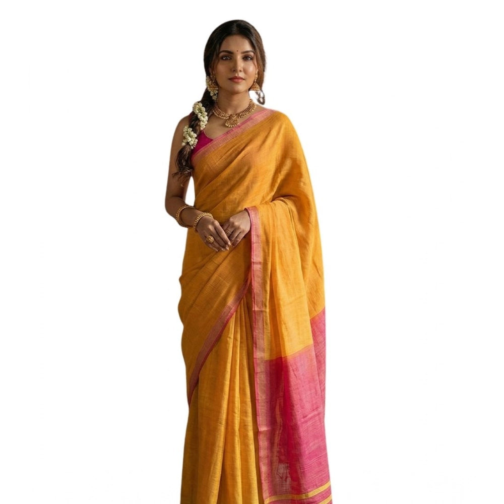 Seduva Women's Cotton Printed Saree With Unstitched Blouse 5.5Mtr (Yellow)