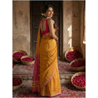 Seduva Women's Cotton Printed Saree With Unstitched Blouse 5.5Mtr (Yellow)