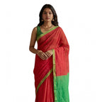 Seduva Women's Cotton Printed Saree With Unstitched Blouse 5.5Mtr (Red)