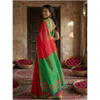 Seduva Women's Cotton Printed Saree With Unstitched Blouse 5.5Mtr (Red)