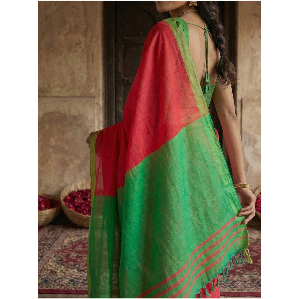 Seduva Women's Cotton Printed Saree With Unstitched Blouse 5.5Mtr (Red)