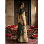 Seduva Women's Cotton Printed Saree With Unstitched Blouse 5.5Mtr (Beige)