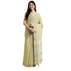 Seduva Women's Linen Cotton Printed Saree With Unstitched Blouse 5.5Mtr (Olive Green)