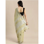 Seduva Women's Linen Cotton Printed Saree With Unstitched Blouse 5.5Mtr (Olive Green)