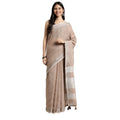 Seduva Women's Linen Cotton Printed Saree With Unstitched Blouse 5.5Mtr (Beige)