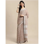 Seduva Women's Linen Cotton Printed Saree With Unstitched Blouse 5.5Mtr (Beige)