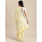 Seduva Women's Linen Cotton Printed Saree With Unstitched Blouse 5.5Mtr (Yellow)