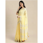Seduva Women's Linen Cotton Printed Saree With Unstitched Blouse 5.5Mtr (Yellow)