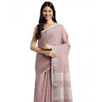 Seduva Women's Linen Cotton Printed Saree With Unstitched Blouse 5.5Mtr (Purple)