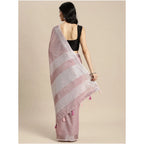 Seduva Women's Linen Cotton Printed Saree With Unstitched Blouse 5.5Mtr (Purple)