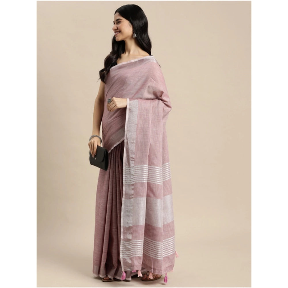 Seduva Women's Linen Cotton Printed Saree With Unstitched Blouse 5.5Mtr (Purple)