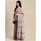 Seduva Women's Linen Cotton Printed Saree With Unstitched Blouse 5.5Mtr (Purple)