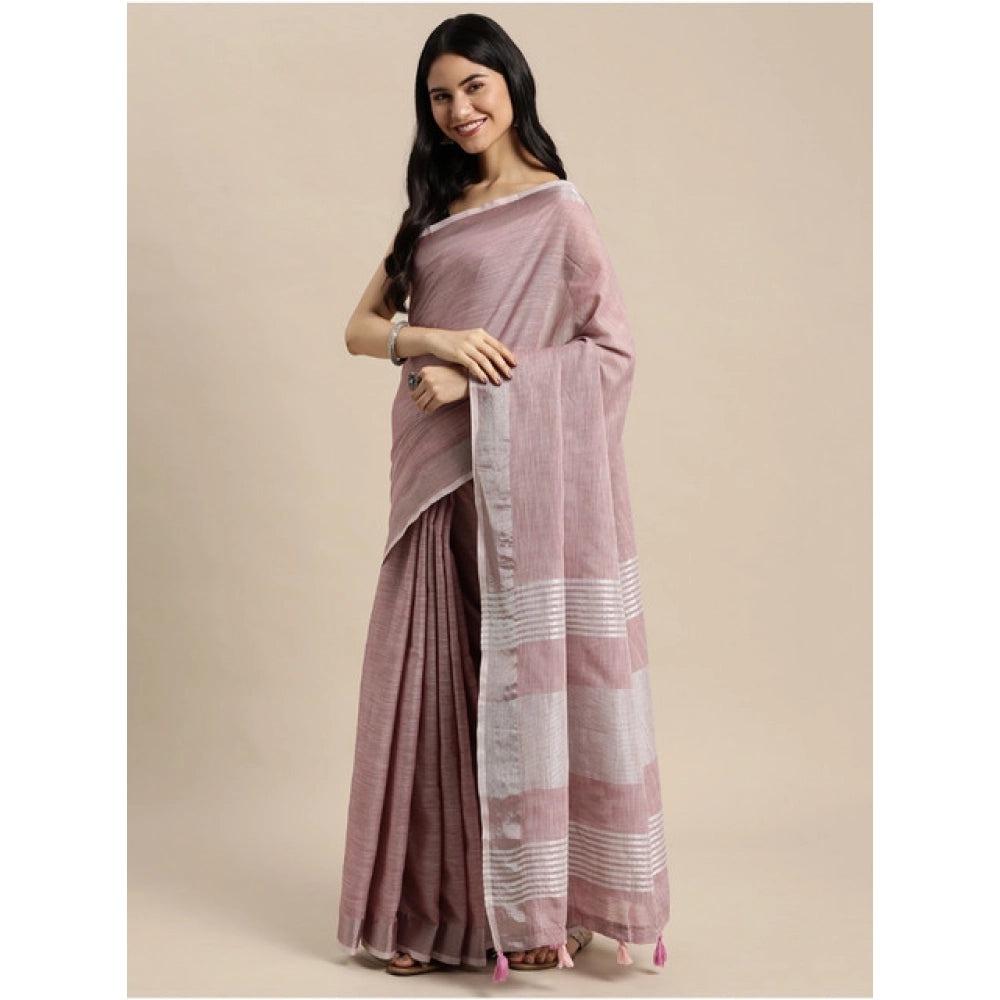Seduva Women's Linen Cotton Printed Saree With Unstitched Blouse 5.5Mtr (Purple)