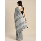 Seduva Women's Linen Cotton Printed Saree With Unstitched Blouse 5.5Mtr (Dark Grey)
