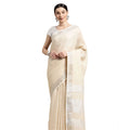 Seduva Women's Linen Cotton Printed Saree With Unstitched Blouse 5.5Mtr (Cream)