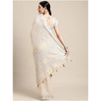 Seduva Women's Linen Cotton Printed Saree With Unstitched Blouse 5.5Mtr (Cream)