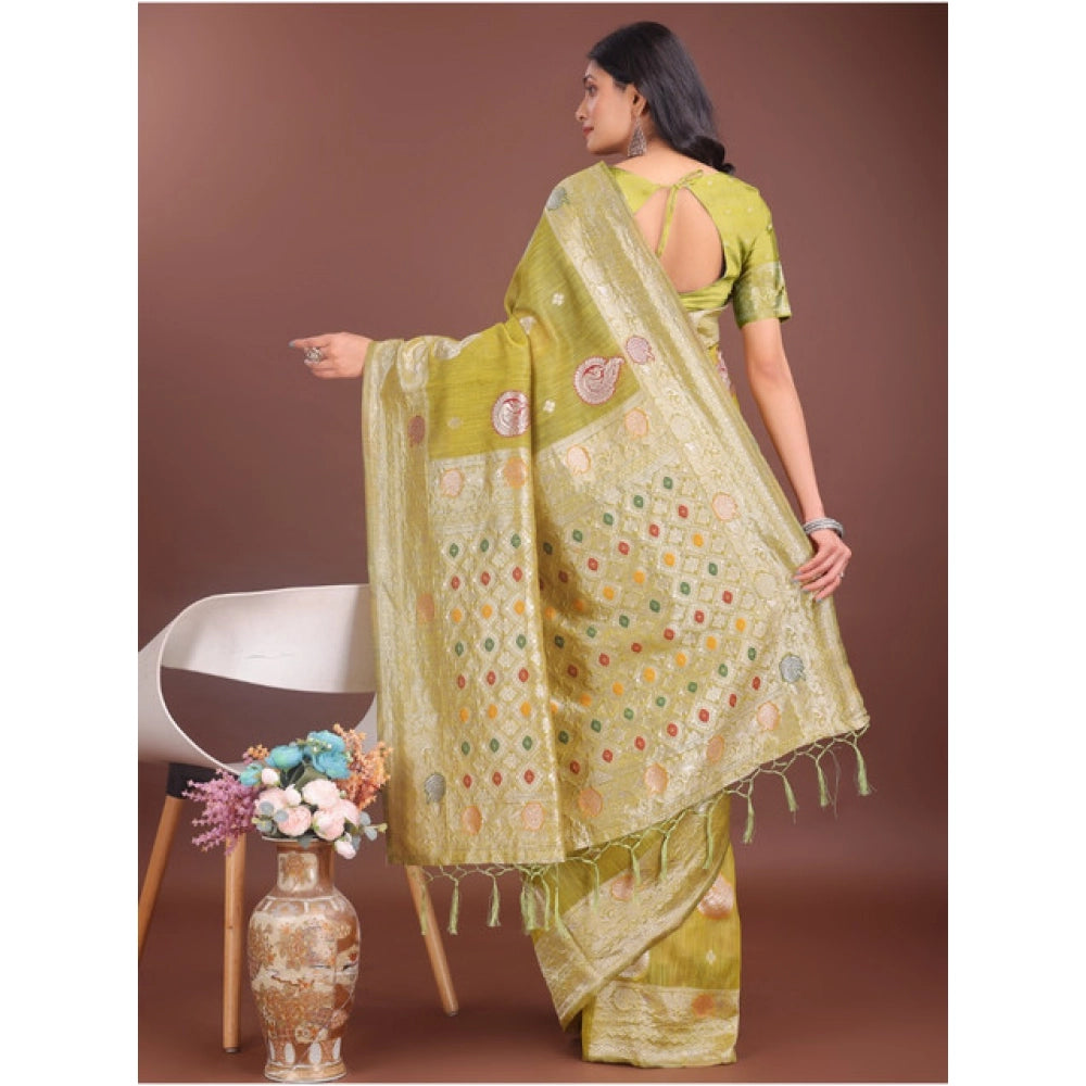 Seduva Women's Linen Cotton Printed Saree With Unstitched Blouse 5.5Mtr (Mustrad)