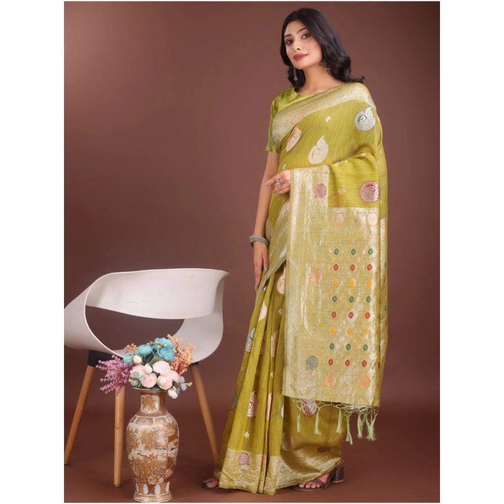 Seduva Women's Linen Cotton Printed Saree With Unstitched Blouse 5.5Mtr (Mustrad)
