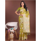 Seduva Women's Linen Cotton Printed Saree With Unstitched Blouse 5.5Mtr (Mustrad)