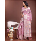Seduva Women's Linen Cotton Printed Saree With Unstitched Blouse 5.5Mtr (Purple)