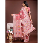 Seduva Women's Linen Cotton Printed Saree With Unstitched Blouse 5.5Mtr (Pink)