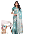 Seduva Women's Linen Cotton Printed Saree With Unstitched Blouse 5.5Mtr (Sea Green)