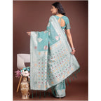 Seduva Women's Linen Cotton Printed Saree With Unstitched Blouse 5.5Mtr (Sea Green)