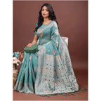 Seduva Women's Linen Cotton Printed Saree With Unstitched Blouse 5.5Mtr (Sea Green)