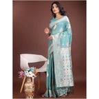 Seduva Women's Linen Cotton Printed Saree With Unstitched Blouse 5.5Mtr (Sea Green)
