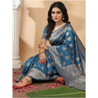 Seduva Women's Silk Blend Printed Saree With Unstitched Blouse 5.5Mtr (Teal Blue)