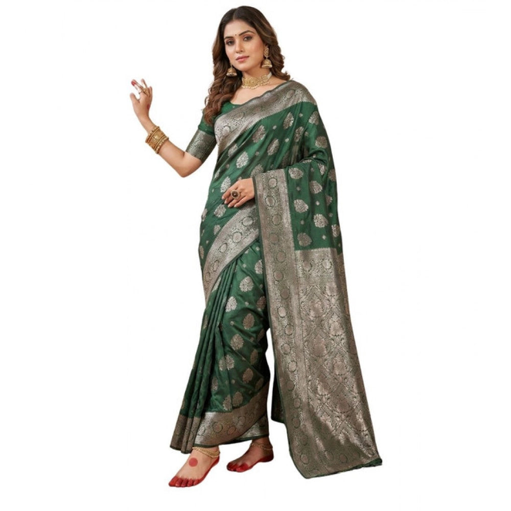 Seduva Women's Silk Blend Printed Saree With Unstitched Blouse 5.5Mtr (Dark Green)