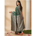 Seduva Women's Silk Blend Printed Saree With Unstitched Blouse 5.5Mtr (Dark Green)