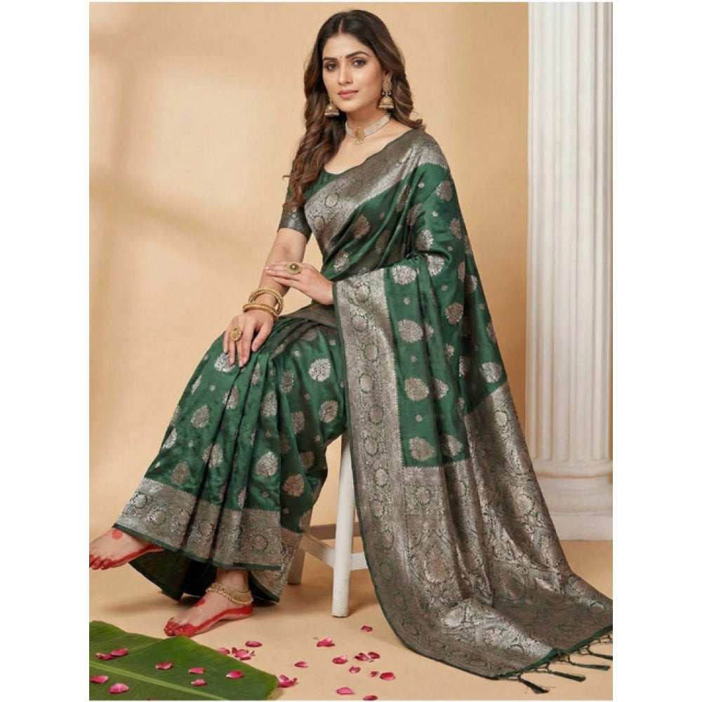Seduva Women's Silk Blend Printed Saree With Unstitched Blouse 5.5Mtr (Dark Green)